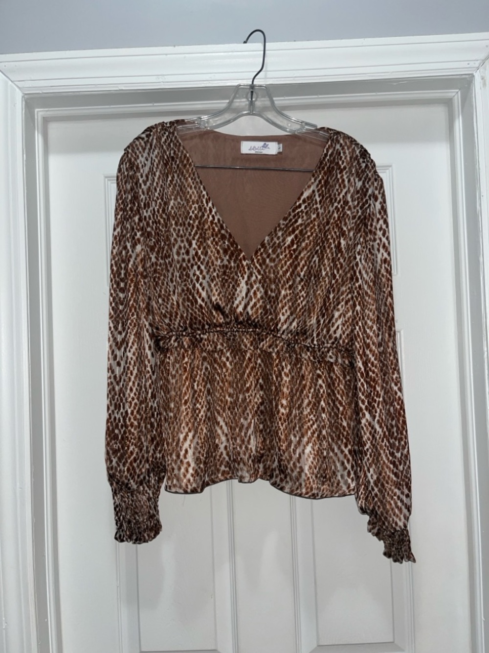 Brown printed peplum blouse